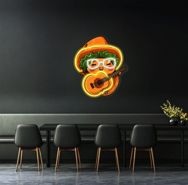 Cute cartoon villain has a vegetable guitar on his head | Custom neon sign | Acrylic UV neon sign | UV printed acrylic logo | Custom wall decoration | Custom LED business logo | Custom logo neon light | Custom LED light | Custom logo commercial neon light | Restaurant wall decoration | Bar logo personalized neon light | Opening gift | Custom neon sign | Custom led sign