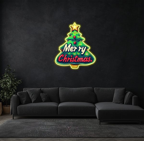 Merry Christmas Neon Customization | UV Printed Christmas Tree Pattern LED Light Decoration | Art House Party Supplies | Home, Bar Wall Decoration | Bedroom Decoration | Warm Holiday Home Decoration |  Custom neon sign | Custom led sign