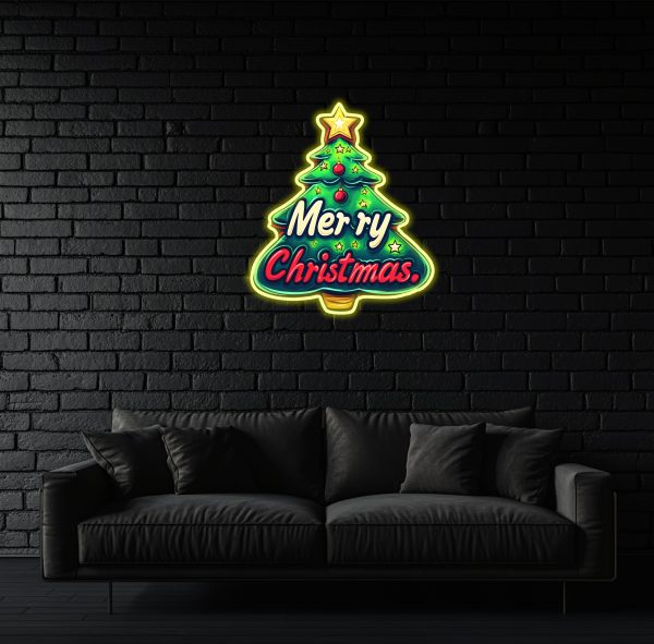 Merry Christmas Neon Customization | UV Printed Christmas Tree Pattern LED Light Decoration | Art House Party Supplies | Home, Bar Wall Decoration | Bedroom Decoration | Warm Holiday Home Decoration |  Custom neon sign | Custom led sign - 图片 2