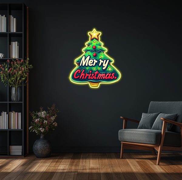 Merry Christmas Neon Customization | UV Printed Christmas Tree Pattern LED Light Decoration | Art House Party Supplies | Home, Bar Wall Decoration | Bedroom Decoration | Warm Holiday Home Decoration |  Custom neon sign | Custom led sign - 图片 3