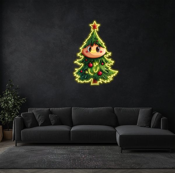 Cartoon Christmas tree neon sign with eyes | Christmas tree light | Edge lighting LED neon light | Christmas art tree | Christmas decoration | Christmas gift | Christmas decoration room | UV printing Christmas day neon sign | Custom neon sign | Custom led sign