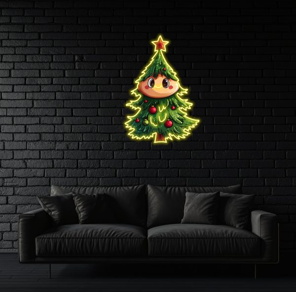 Cartoon Christmas tree neon sign with eyes | Christmas tree light | Edge lighting LED neon light | Christmas art tree | Christmas decoration | Christmas gift | Christmas decoration room | UV printing Christmas day neon sign | Custom neon sign | Custom led sign - 图片 2