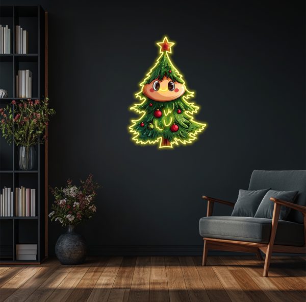 Cartoon Christmas tree neon sign with eyes | Christmas tree light | Edge lighting LED neon light | Christmas art tree | Christmas decoration | Christmas gift | Christmas decoration room | UV printing Christmas day neon sign | Custom neon sign | Custom led sign - 图片 3
