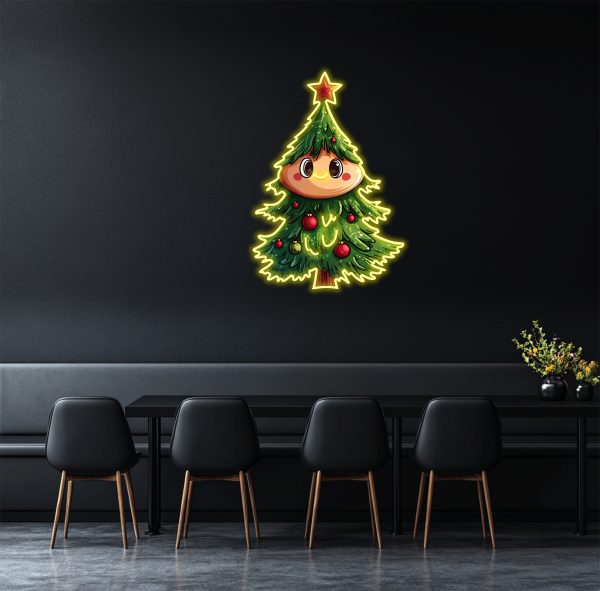 Cartoon Christmas tree neon sign with eyes | Christmas tree light | Edge lighting LED neon light | Christmas art tree | Christmas decoration | Christmas gift | Christmas decoration room | UV printing Christmas day neon sign | Custom neon sign | Custom led sign - 图片 4