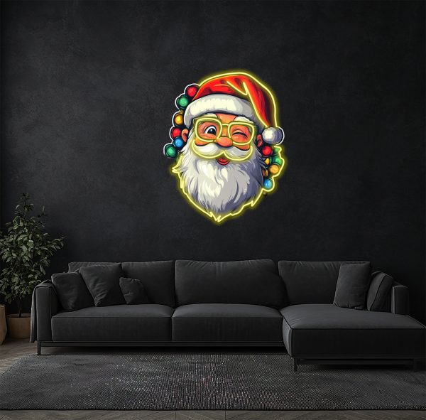 Santa Claus and Small Light Bulb Neon Light | Christmas Decoration Creative Neon Light | UV Printed Picture Neon Light Decoration |  Custom neon sign | Custom led sign