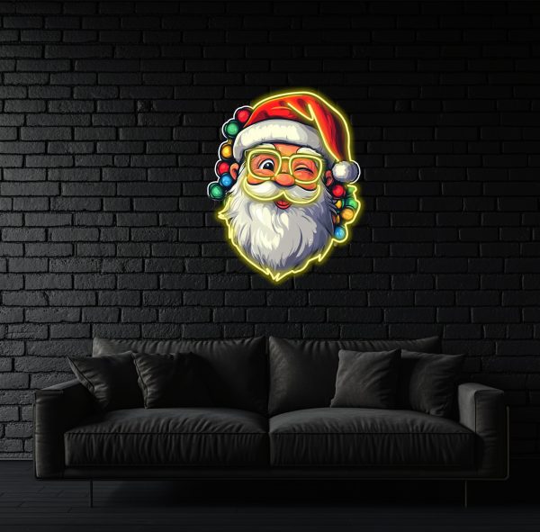 Santa Claus and Small Light Bulb Neon Light | Christmas Decoration Creative Neon Light | UV Printed Picture Neon Light Decoration |  Custom neon sign | Custom led sign - 图片 2