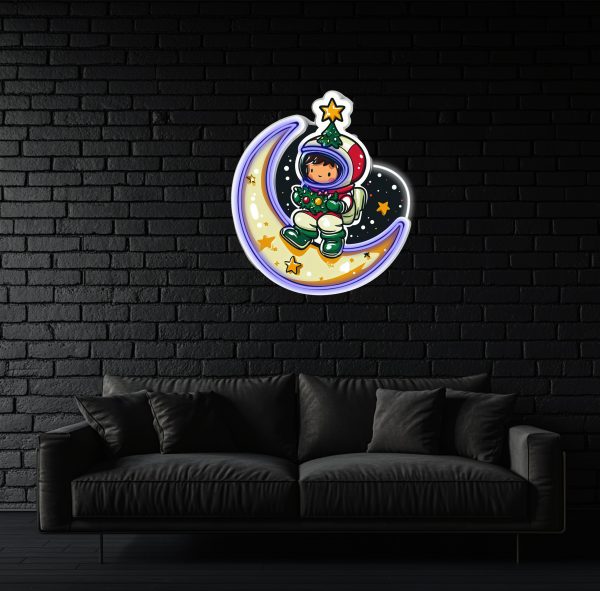 Christmas Eve on the Moon: Astronauts in holiday spacesuits spend some time watching star neon lights | Astronaut neon lights | Astronaut art neon decoration | Custom neon lights | Wall neon decoration | Bedroom decoration | Custom neon sign | Custom led sign - 图片 2