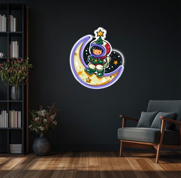 Christmas Eve on the Moon: Astronauts in holiday spacesuits spend some time watching star neon lights | Astronaut neon lights | Astronaut art neon decoration | Custom neon lights | Wall neon decoration | Bedroom decoration | Custom neon sign | Custom led sign - 图片 3
