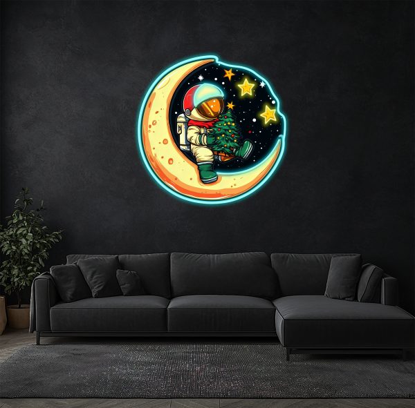 Christmas miracle on the moon: astronauts wearing an aerospace cap | Hand-held Christmas tree neon lights | Neon lights with moon and many stars | Astro astronaut neon lights | Astro artist neon decoration | Custom neon lights | Wall neon decoration | Bedroom decoration | Custom neon sign | Custom led sign