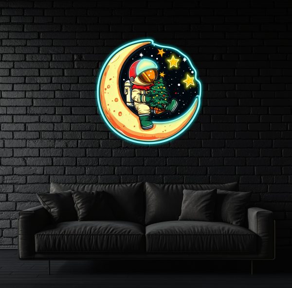 Christmas miracle on the moon: astronauts wearing an aerospace cap | Hand-held Christmas tree neon lights | Neon lights with moon and many stars | Astro astronaut neon lights | Astro artist neon decoration | Custom neon lights | Wall neon decoration | Bedroom decoration | Custom neon sign | Custom led sign - 图片 2