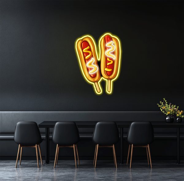 Customized Hot Dog Neon Light | Hot Dog LED Light | Personalized Sausage Neon Light | Fast Food LED Light | Street Food Decoration | UV Printed Neon Sign | Custom neon sign | Custom led sign