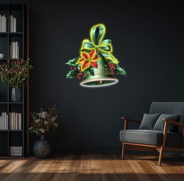 Christmas Bell Neon Light | Green bow tie Decoration | Happiness and Joy LED Lighting | Perfect Holiday Gifts | Home and Bar Wall Decoration | Bedroom Decoration | Warm Holiday Home Decoration |  Custom neon sign | Custom led sign - 图片 3