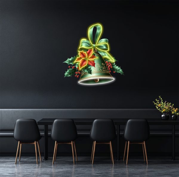 Christmas Bell Neon Light | Green bow tie Decoration | Happiness and Joy LED Lighting | Perfect Holiday Gifts | Home and Bar Wall Decoration | Bedroom Decoration | Warm Holiday Home Decoration |  Custom neon sign | Custom led sign - 图片 4