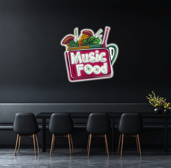 Music Food Speaker Neon Wall Decoration - Vibrant LED Decoration | Suitable for active space, home, office, bar, cafe, bar, store, music room wall decoration | Custom neon sign | Custom led sign