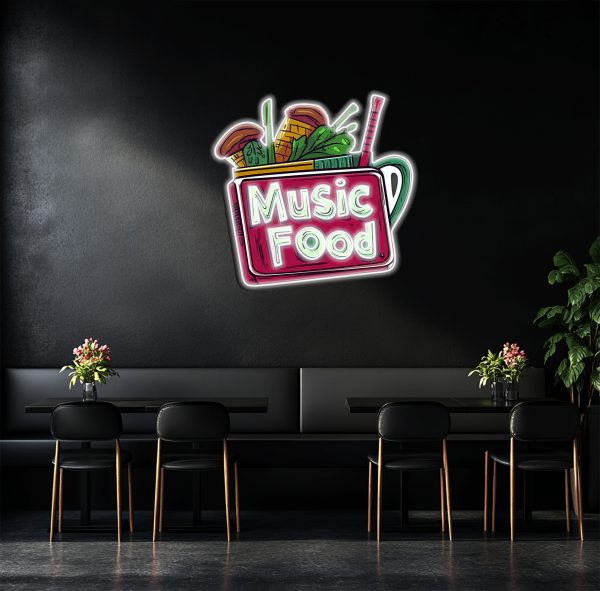 Music Food Speaker Neon Wall Decoration - Vibrant LED Decoration | Suitable for active space, home, office, bar, cafe, bar, store, music room wall decoration | Custom neon sign | Custom led sign - 图片 3