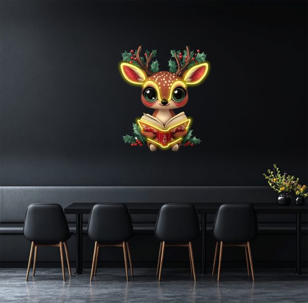 Reindeer Neon Christmas Printing Art - Cute Reindeer Holding Books | Holiday Wall Art for Children's Room or Holiday Decoration | UV Printing Christmas Neon Logo | Christmas Neon Logo Customization | Merry Christmas Lighting Party Decoration | Christmas Gift Decoration | Custom neon sign | Custom led sign - 图片 4